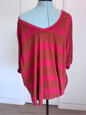 Free People Women's Off-Shoulder Striped Knit Top - Pink & Olive